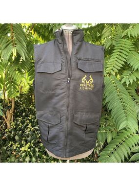 Size S Realtree Fishing Mens Vest Black Pockets Full Zip 100% Polyester BD